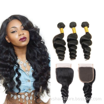 Wholesale 10a Grade Loose Wave Hair Unprocessed Indian virgin Weaving Human Hair Bundles With Closure